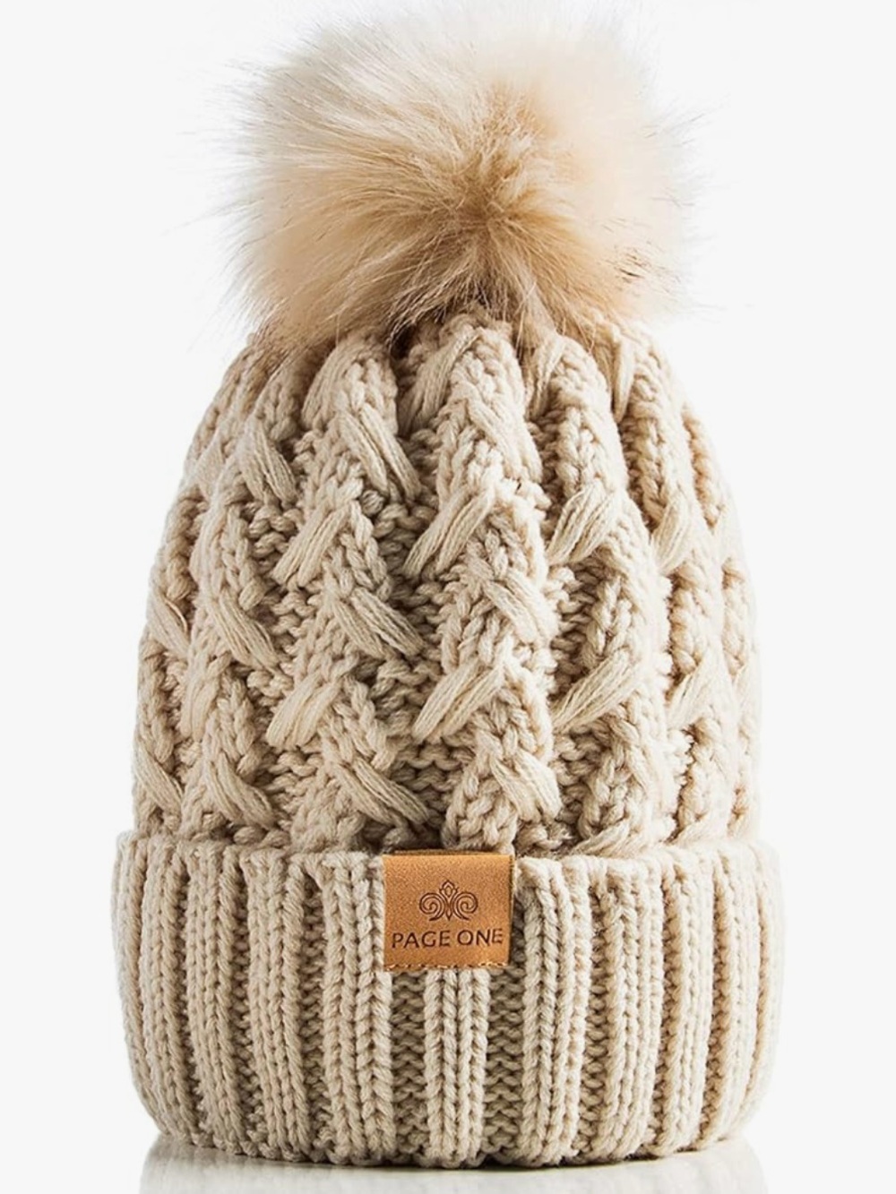 Womens Winter Ribbed Beanie Crossed Cap Chunky Cable Knit Pompom Soft Warm Hat